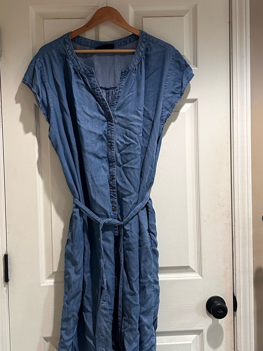 Lane Bryant Chambray Button-Front Maxi Dress in Blue